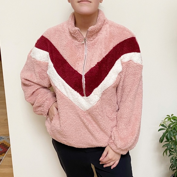 Mauve Sherpa Colorblock Half Zip Pullover - Picture 6 of 8